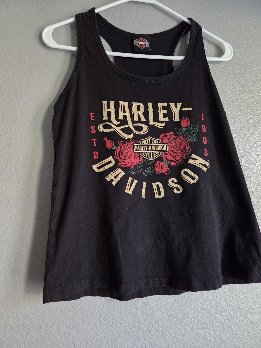 Harley-Davidson Black Tank with Red Rose Graphic